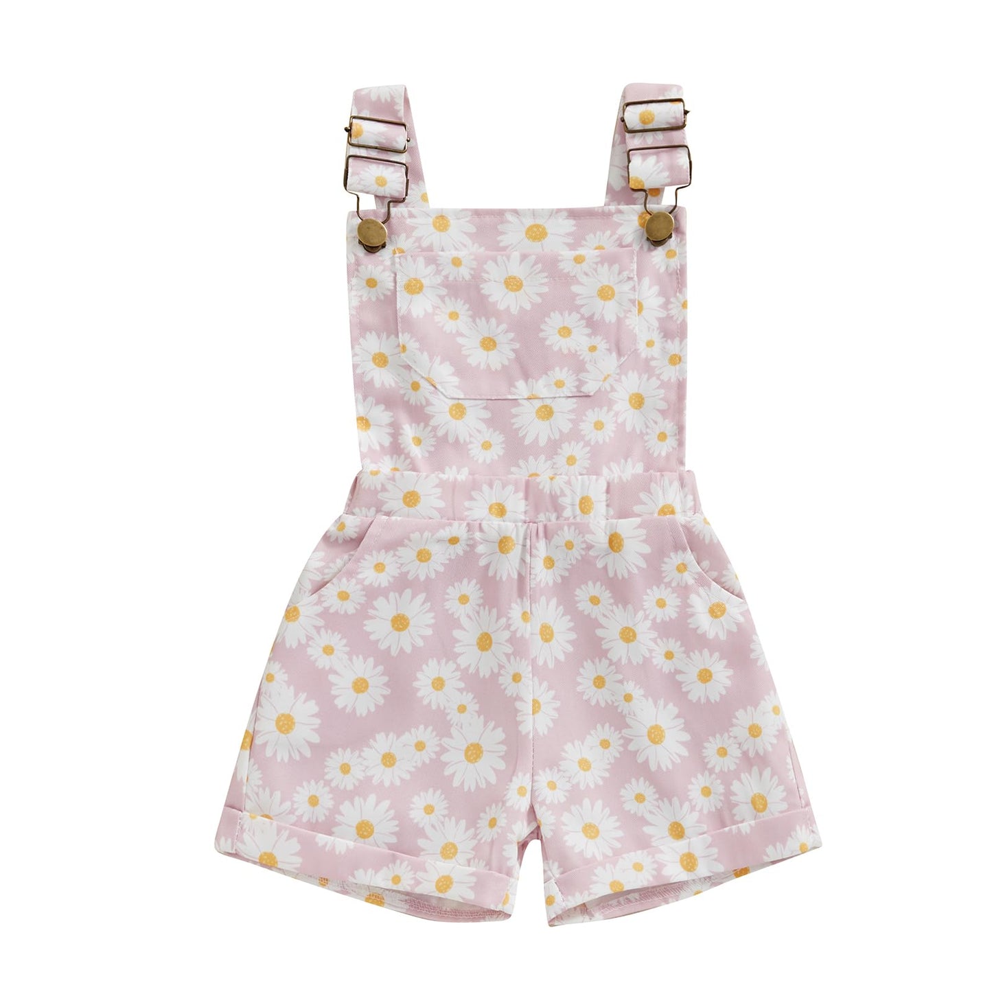 Toddler Baby Girl Sunflower Print Overalls Shorts with Pocket Suspender Trousers Cute Summer Clothing Outfit