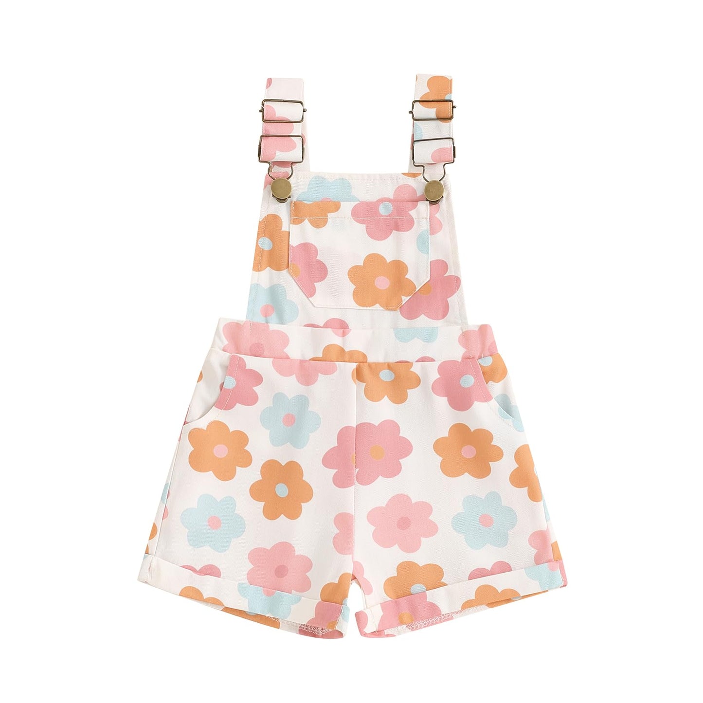Toddler Baby Girl Sunflower Print Overalls Shorts with Pocket Suspender Trousers Cute Summer Clothing Outfit