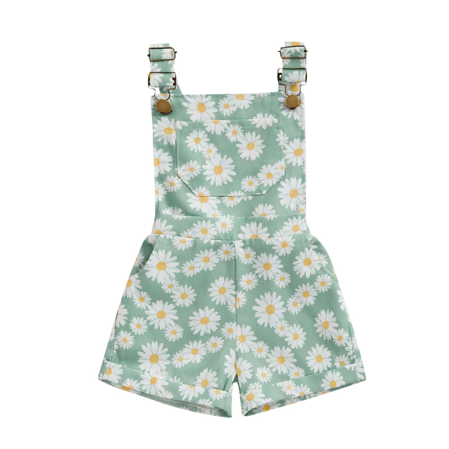 Toddler Baby Girl Sunflower Print Overalls Shorts with Pocket Suspender Trousers Cute Summer Clothing Outfit