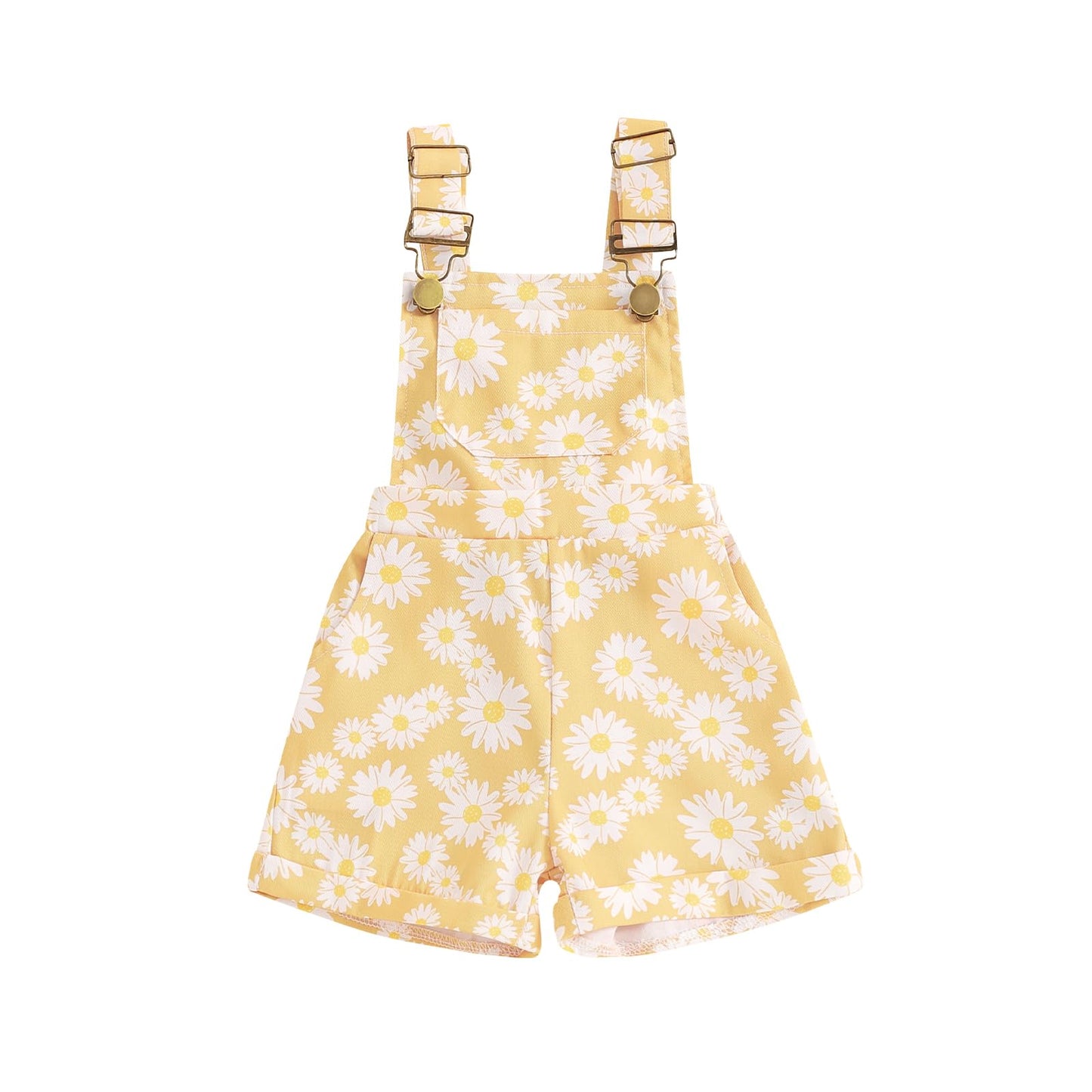 Toddler Baby Girl Sunflower Print Overalls Shorts with Pocket Suspender Trousers Cute Summer Clothing Outfit