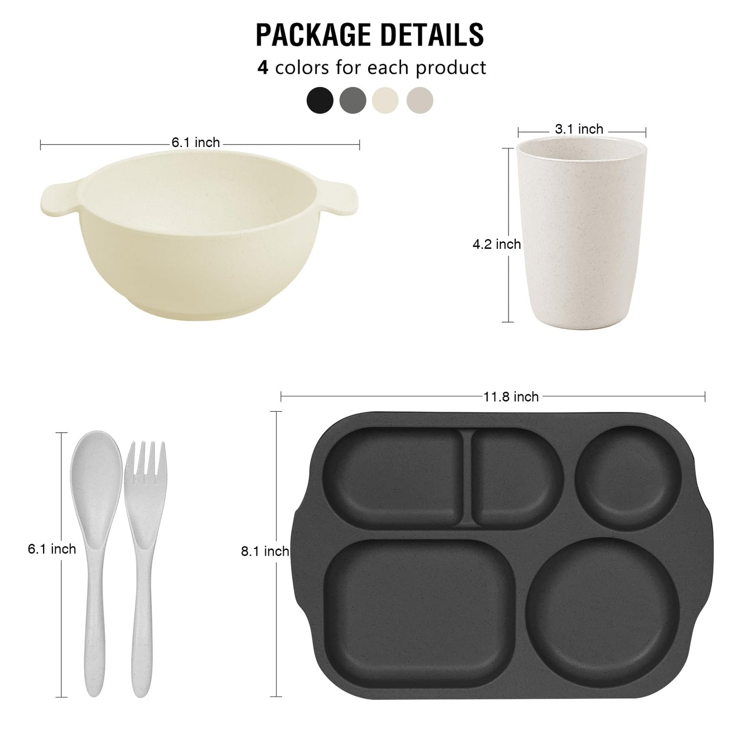 shopwithgreen Wheat Straw Dinnerware Cutlery Set, 20 PCS Kids Toddlers Divided Plates and Bowls Sets, Microwave Unbreakable Tableware Spoon Knife Cup, Dishwasher Safe for Kitchen Picnic School