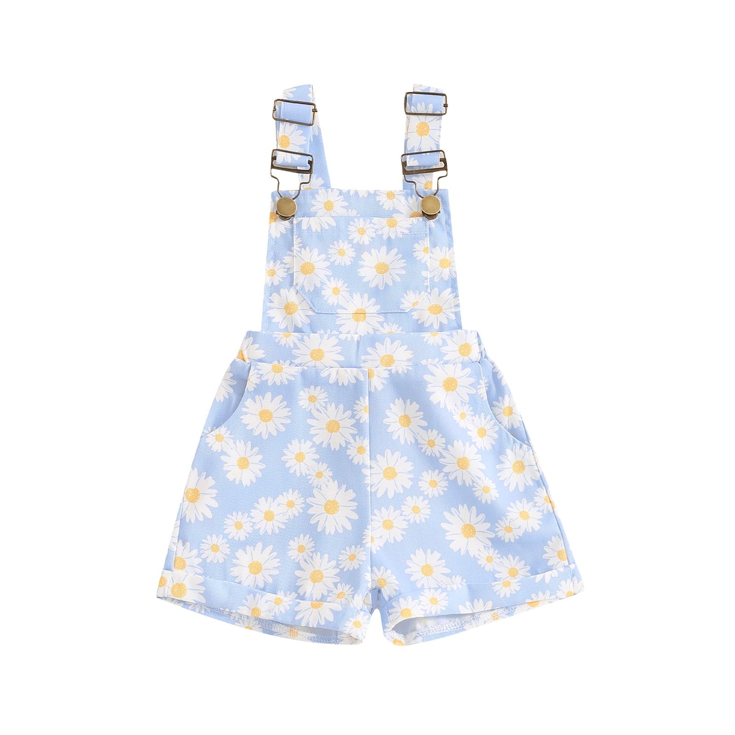 Toddler Baby Girl Sunflower Print Overalls Shorts with Pocket Suspender Trousers Cute Summer Clothing Outfit