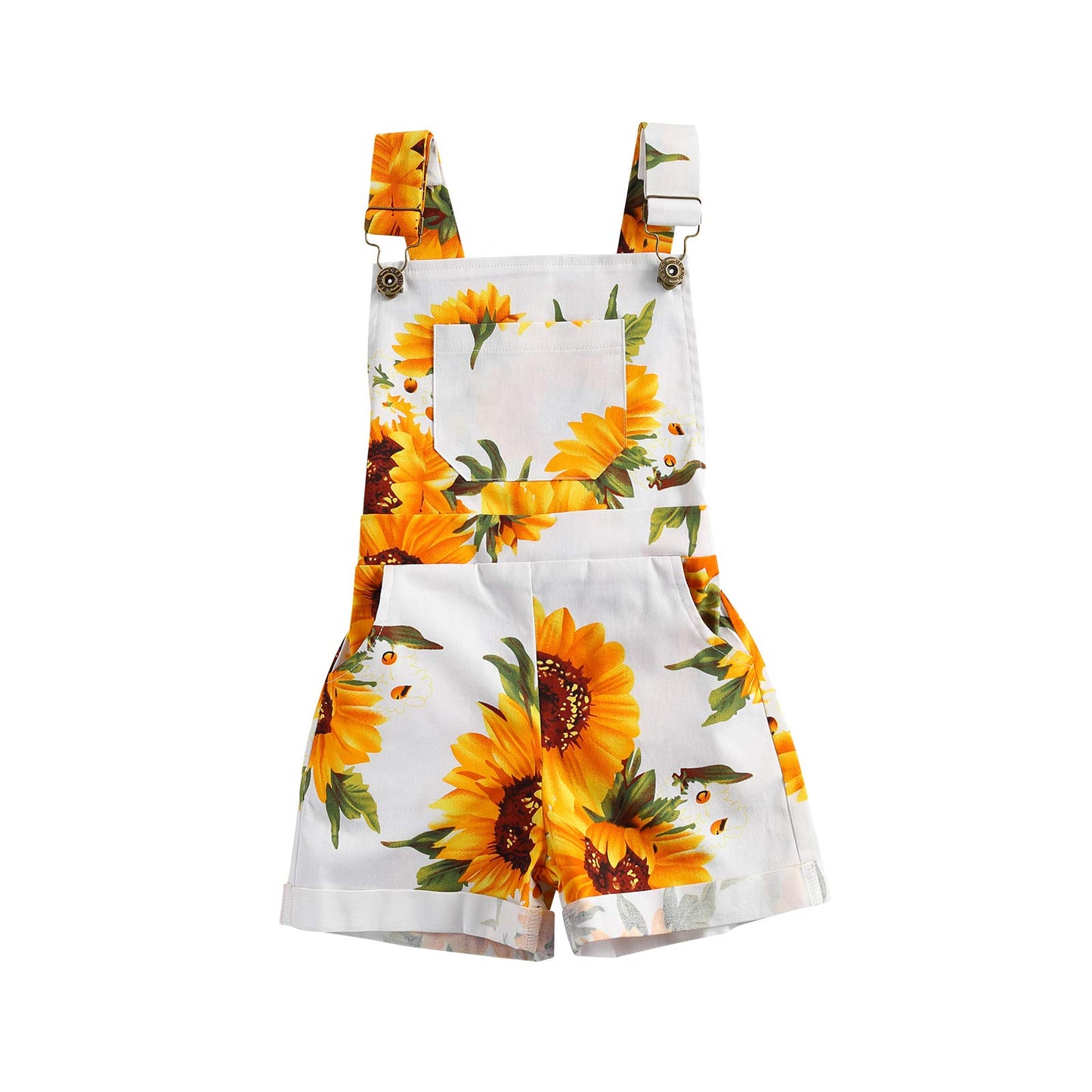 Toddler Baby Girl Sunflower Print Overalls Shorts with Pocket Suspender Trousers Cute Summer Clothing Outfit