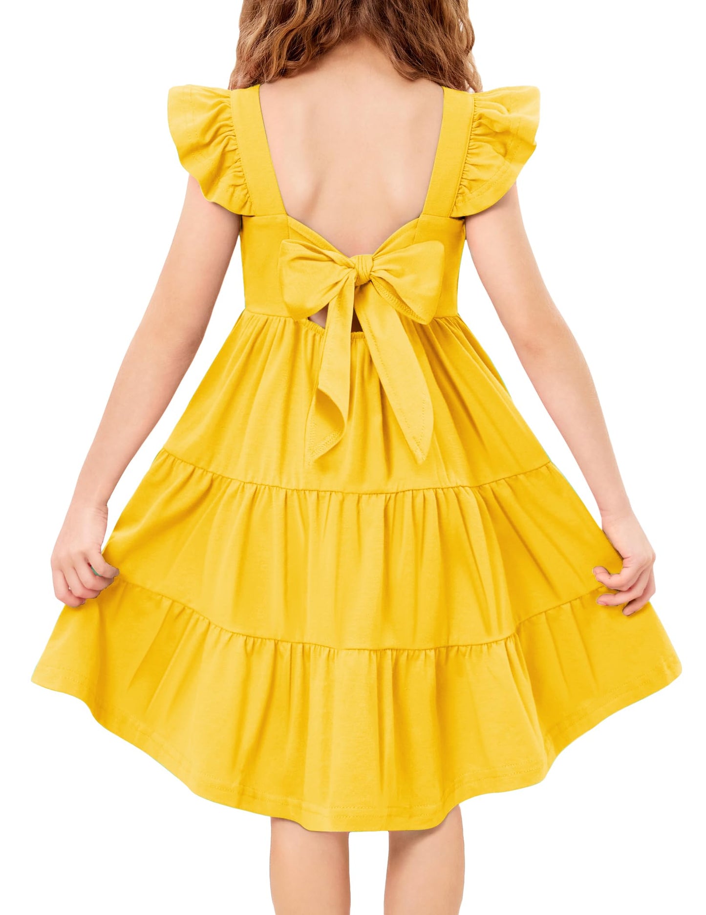 Arshiner Toddler Dress Little Girls Summer Cotton Backless High Low Hem Beach Casual Sundress with Pockets