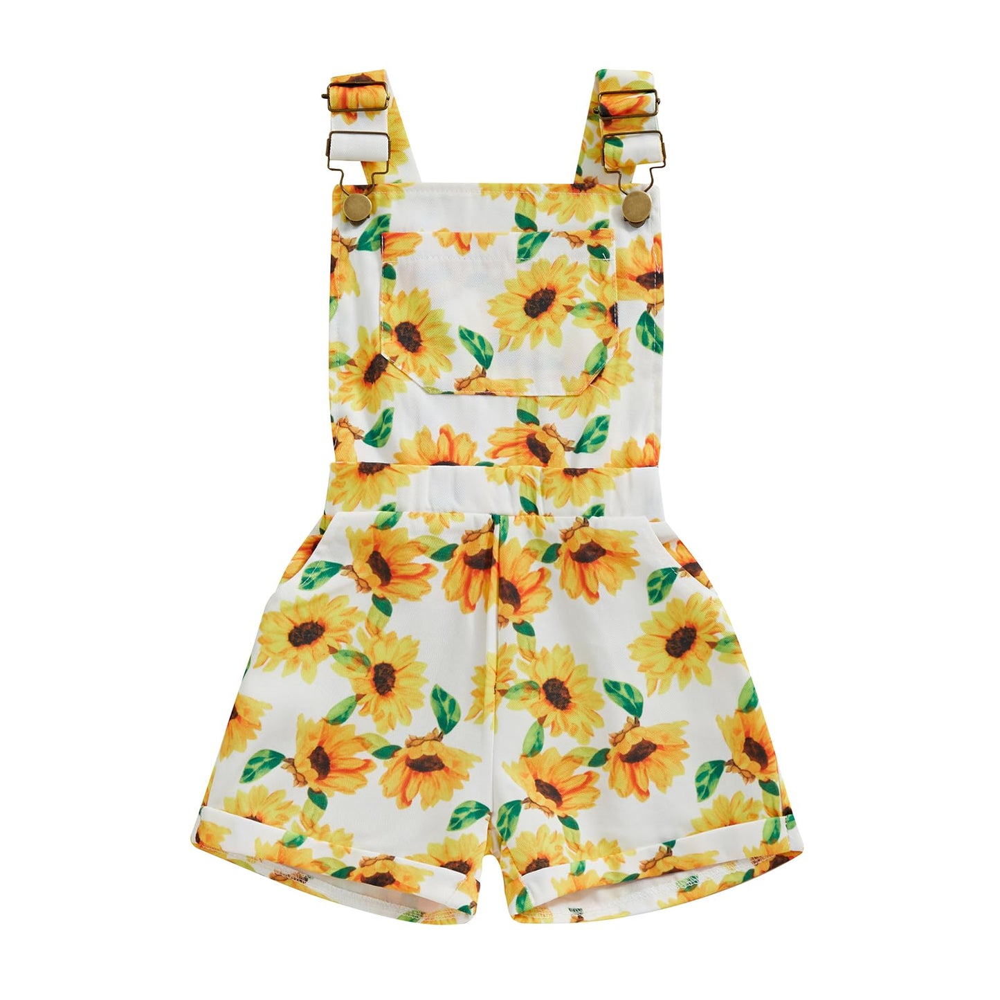 Toddler Baby Girl Sunflower Print Overalls Shorts with Pocket Suspender Trousers Cute Summer Clothing Outfit