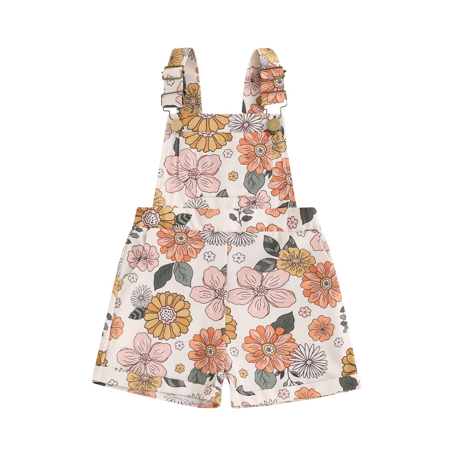 Toddler Baby Girl Sunflower Print Overalls Shorts with Pocket Suspender Trousers Cute Summer Clothing Outfit