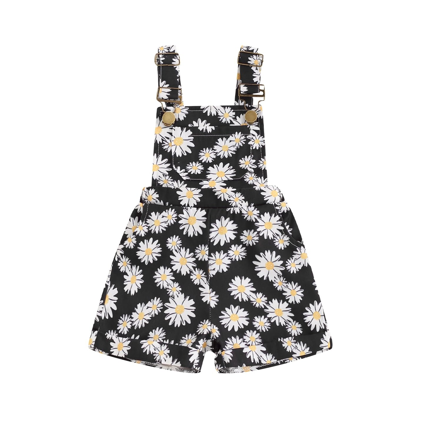 Toddler Baby Girl Sunflower Print Overalls Shorts with Pocket Suspender Trousers Cute Summer Clothing Outfit