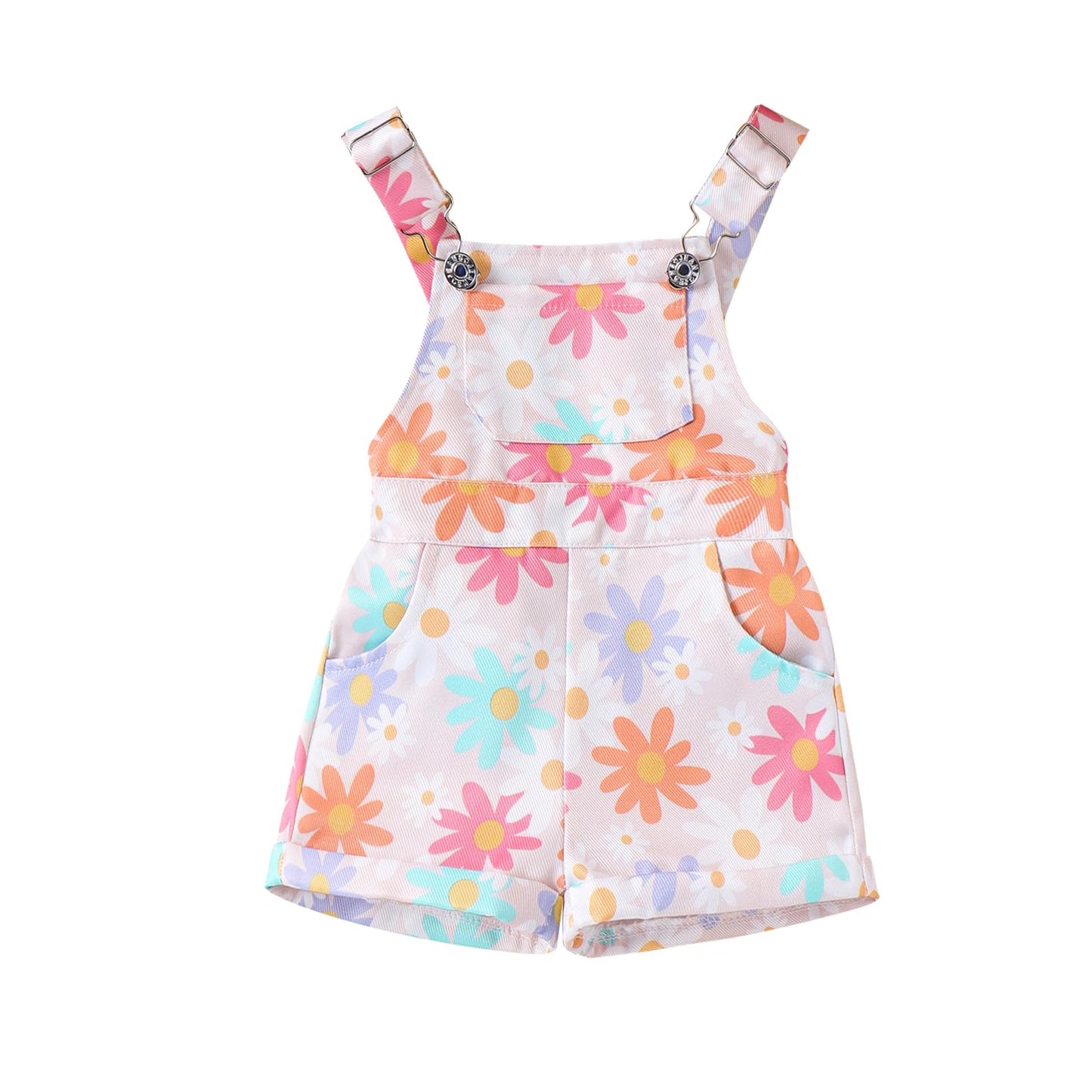 Toddler Baby Girl Sunflower Print Overalls Shorts with Pocket Suspender Trousers Cute Summer Clothing Outfit