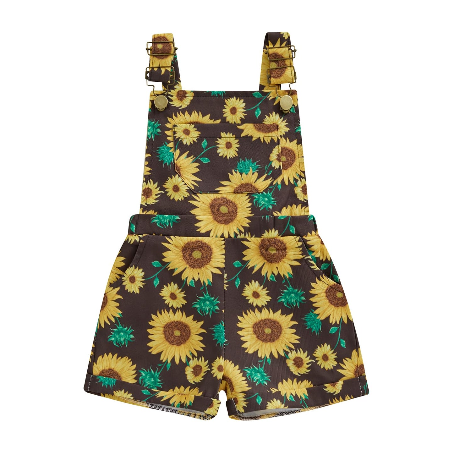 Toddler Baby Girl Sunflower Print Overalls Shorts with Pocket Suspender Trousers Cute Summer Clothing Outfit
