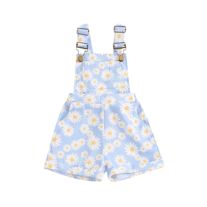Toddler Baby Girl Sunflower Print Overalls Shorts with Pocket Suspender Trousers Cute Summer Clothing Outfit