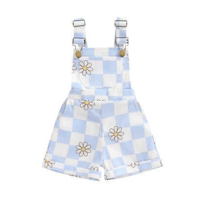 Toddler Baby Girl Sunflower Print Overalls Shorts with Pocket Suspender Trousers Cute Summer Clothing Outfit