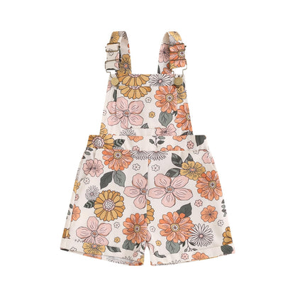 Toddler Baby Girl Sunflower Print Overalls Shorts with Pocket Suspender Trousers Cute Summer Clothing Outfit