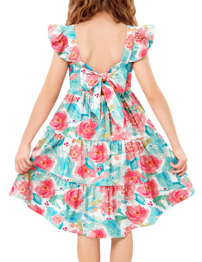 Arshiner Toddler Dress Little Girls Summer Cotton Backless High Low Hem Beach Casual Sundress with Pockets